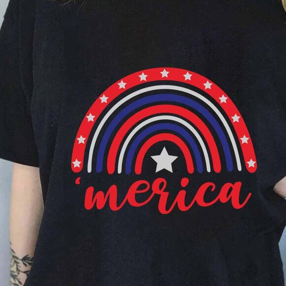 USA Rainbow T-Shirt, 4th Of July Funny TShirt, Rainbow Patriotic Tee - Picture 1 of 4